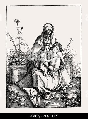 La Vergine Maria e Bambino con Sant'Anna, di Albrecht Dürer, facsimile del 19 ° secolo Foto Stock