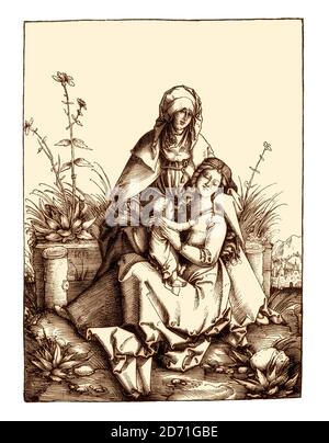 La Vergine Maria e Bambino con Sant'Anna, di Albrecht Dürer, facsimile del 19 ° secolo Foto Stock