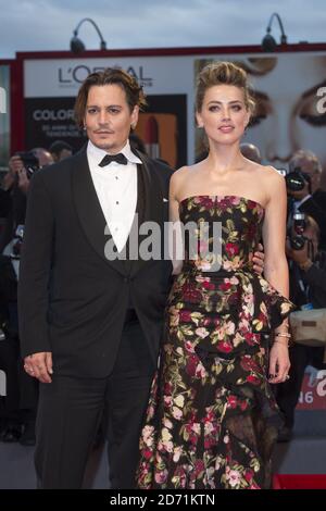 Johnny Depp e Amber hanno sentito arrivare alla prima della Danish Girl, al 72nd Venice Film Festival di Venezia, Italia. Foto Stock