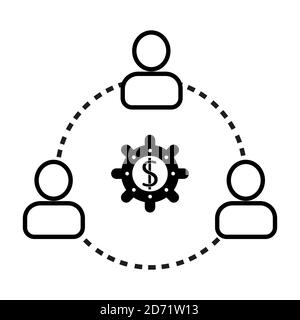 Icona del simbolo commerciale lineare. Investimento aziendale in una causa comune. Tre persone. EPS 10 Illustrazione Vettoriale