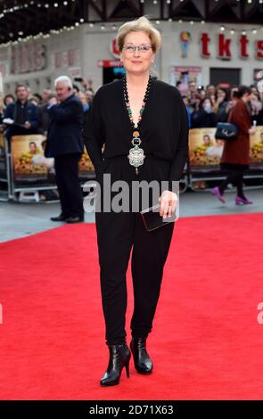 Meryl Streep alla prima mondiale di Firenze Foster Jenkins, Odeon, Leicester Square, Londra. Foto Stock