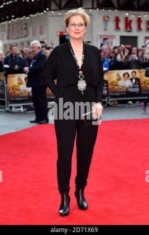 Meryl Streep alla prima mondiale di Firenze Foster Jenkins, Odeon, Leicester Square, Londra. Foto Stock