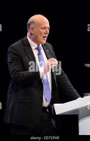 Il Segretario di Stato per i Trasporti Chris Grayling ha tenuto un discorso alla Conferenza del Partito conservatore, al Manchester Central Convention Complex di Manchester. Data immagine: 2 ottobre, 2017. Il credito fotografico dovrebbe essere: Matt Crossick/ EMPICS Entertainment. Foto Stock