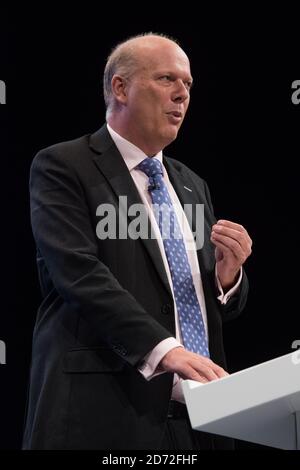 Il Segretario di Stato per i Trasporti Chris Grayling ha tenuto un discorso alla Conferenza del Partito conservatore, al Manchester Central Convention Complex di Manchester. Data immagine: 2 ottobre, 2017. Il credito fotografico dovrebbe essere: Matt Crossick/ EMPICS Entertainment. Foto Stock