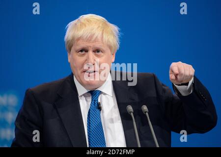 Il Segretario degli Esteri Boris Johnson ha tenuto un discorso durante la Conferenza del Partito conservatore, al Manchester Central Convention Complex di Manchester. Data immagine: 3 ottobre, 2017. Il credito fotografico dovrebbe essere: Matt Crossick/ EMPICS Entertainment. Foto Stock