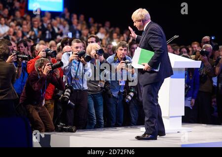 Il Segretario degli Esteri Boris Johnson ha tenuto un discorso durante la Conferenza del Partito conservatore, al Manchester Central Convention Complex di Manchester. Data immagine: 3 ottobre, 2017. Il credito fotografico dovrebbe essere: Matt Crossick/ EMPICS Entertainment. Foto Stock