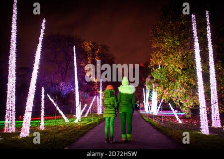 I visitatori dei Kew Gardens a West London, al lancio del Natale a Kew, una passeggiata dopo il tramonto caratterizzata da luci e suoni. Data immagine: Martedì 21 novembre 2017. Il credito fotografico dovrebbe essere: Matt Crossick/ EMPICS Entertainment. Foto Stock