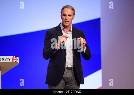 Lewis Pugh parla durante la conferenza annuale del Partito conservatore, presso l'International Convention Centre di Birmingham. Data immagine: Lunedì 1 ottobre 2018. Il credito fotografico dovrebbe essere: Matt Crossick/ EMPICS. Foto Stock