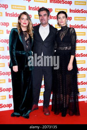 Emma Atkins, Jeff Hordley e Charley Webb partecipano all'Inside SOAP Awards 2018 tenutosi a 100 Wardour Street, Soho, Londra. L'immagine di credito dovrebbe essere: Matt Crossick / EMPICS Foto Stock