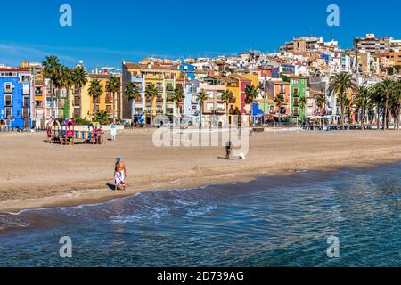 Case colorate, Villajoyosa, Costa Blanca, Comunità Valenciana, Spagna Foto Stock