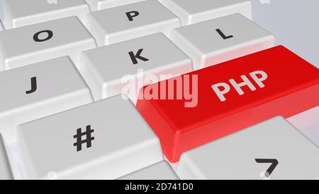 PHP su tasto REK di una tastiera di computer bianca - Illustrazione del rendering 3D Foto Stock