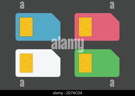 schede sim a vari colori impostate su scuro Illustrazione Vettoriale