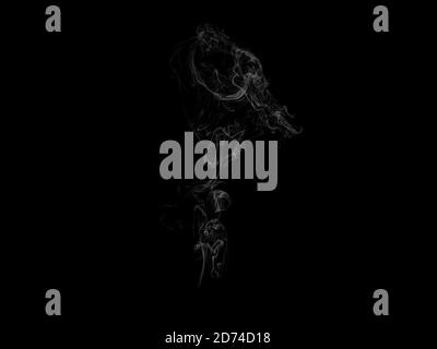 Le boccette bianche astratte di fumo si sovrappongono all'inquinamento nero di fondo. Immagine fotografica gratuita di alto livello di royalty di overlay di fumo astratti Foto Stock