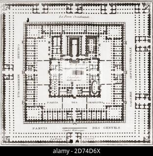 Un progetto immaginario del Tempio di Gerusalemme, costruito dopo il ritorno degli Ebrei dalla loro prigionia a Babilonia. Dopo un'illustrazione in la Géographie Sacrée, et les Monuments de l'Histoire Sainte by Joseph-Romain luglio, pubblicato Parigi, 1784. Foto Stock