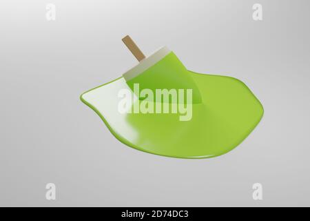 Fusione di gelato verde su sfondo grigio, rendering 3d Foto Stock