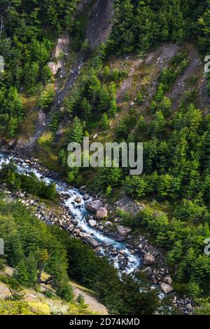 Rio Ascincio, Valle dell'Ascincio, Parco Nazionale Torres del Paine (Parque Nacional Torres del Paine), Patagonia, Cile Foto Stock