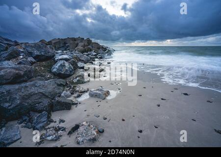 Tempesta e vento, inizio di autunno, Brouwersdam Paesi Bassi. Foto Stock