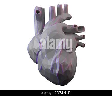 Cuore polianatomico basso grigio, cuore umano cartaceo, rendering 3d Foto Stock