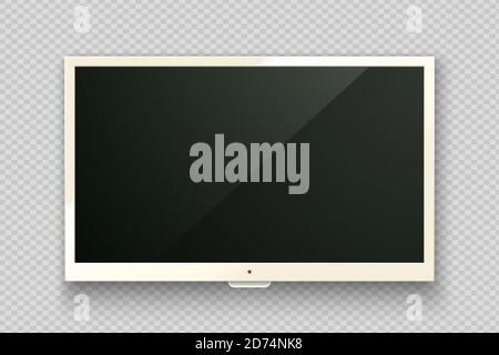 Schermo LED TV bianco vettoriale realistico isolato su sfondo trasparente. Moderno pannello lcd. Mockup del display del monitor del computer. Immagine televisiva vuota d Illustrazione Vettoriale