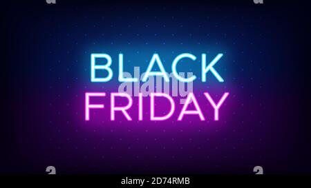 Banner di vendita Black Friday in stile neon. Banner promozionale con il brillante testo al neon del Black Friday per social media e pubblicità. Titolo e titolo vividi Illustrazione Vettoriale
