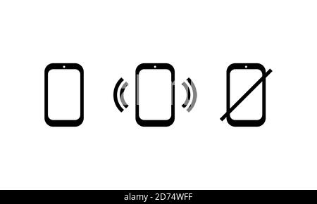 Icona del telefono impostata in nero. Segnale telefonico chiamante. Nessun segno dello smartphone. Vettore su sfondo bianco isolato. EPS 10 Illustrazione Vettoriale