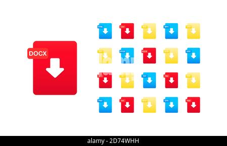 Set di icone formato file. Vettore su sfondo bianco isolato. EPS 10 Illustrazione Vettoriale