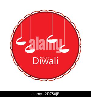Dipawali è scritto in Hindi che significa la festa delle luci. Illustrazione vettoriale di Diwali festival Diya lampada. Paesaggio urbano indiano sullo sfondo. Illustrazione Vettoriale
