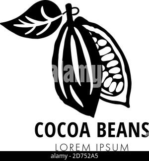 Icona del logo dei chicchi di cacao nero isolata su sfondo bianco. Disegno vettoriale dei chicchi di cacao al cioccolato Illustrazione Vettoriale