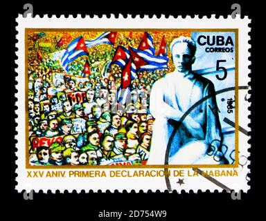 MOSCA, RUSSIA - 25 NOVEMBRE 2017: Un francobollo stampato a Cuba mostra, serie, circa 19 Foto Stock