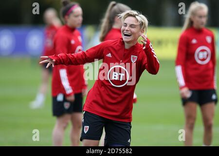 Pontypridd, Regno Unito. 20 Ott 2020. Jess Fishlock of Wales Women durante la qualifica UEFA Women's Euro 2022, sessione di allenamento della squadra di football femminile del Galles presso l'USW Sports Park di Treforest. Pontypridd, Galles del Sud martedì 20 ottobre 2020. La squadra si prepara per le prossime partite contro le Isole Faroe e la Norvegia. PIC di Andrew Orchard/Alamy Live News Foto Stock