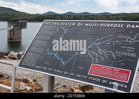 Cartello informativo a Nottely Dam a Blairsville, Georgia, sul sistema TVA di dighe polivalenti. (STATI UNITI) Foto Stock