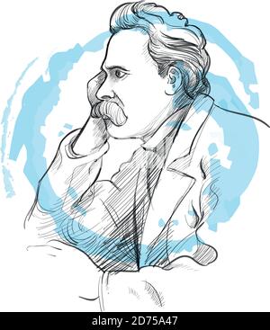 ritratto disegnato a mano di friedrich nietzsche . vettore di stile di schizzo Illustrazione Vettoriale