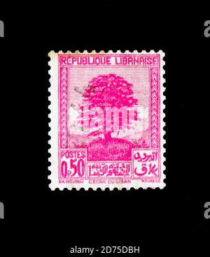 MOSCA, RUSSIA - 2 GENNAIO 2018: Un francobollo stampato in Libano mostra Cedar, Country Symbols serie, circa 1937 Foto Stock