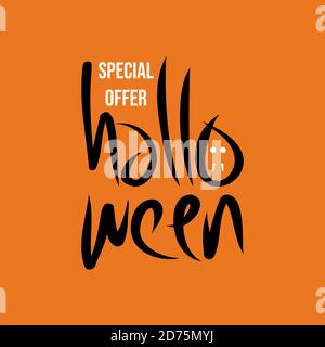 Modello banner offerta speciale Halloween sale con lettere disegnate a mano per lo shopping di vacanza. Solo per un periodo di tempo limitato. Illustrazione vettoriale. Halloween felice. Illustrazione Vettoriale