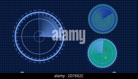 Scanner radar ricerca velivolo nemico e nave. visualizzazione 3d della scansione radar su risoluzione 4k. Foto Stock