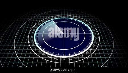 Scanner radar ricerca velivolo nemico e nave. visualizzazione 3d della scansione radar su risoluzione 4k. Foto Stock
