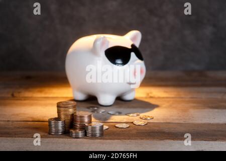 accumulo di denaro. airbag finanziario. banca piggy con monete Foto Stock