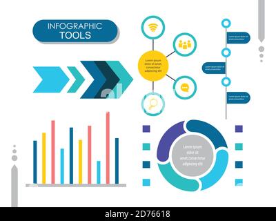 gli strumenti di infografica si progettano con icone e grafici aziendali su sfondo bianco, illustrazioni vettoriali Illustrazione Vettoriale