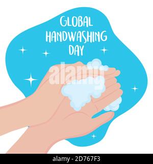 giornata globale di lavaggio delle mani, persona che lava mano schiuma illustrazione vettoriale Illustrazione Vettoriale