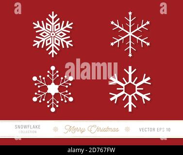 Bianco bellissima collezione di fiocchi di neve su sfondo rosso Illustrazione Vettoriale
