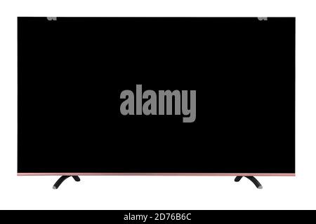 Moderno televisore OLED a schermo piatto 4K isolato su sfondo bianco. Televisore. È possibile inserire un'immagine. Pannello video moderno. Foto Stock