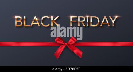 Sfondo poster vendita Black Friday. Offerta Premium con pubblicità a sconti. Font oro con archi rossi. Illustrazione vettoriale dell'offerta speciale. Moderno ed elegante Illustrazione Vettoriale