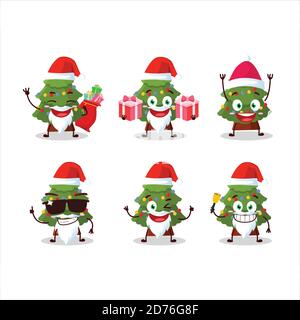 Emoticon Babbo Natale con cartoon verde albero di natale Illustrazione Vettoriale