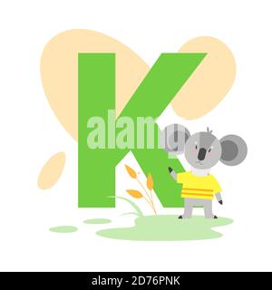 Bambini ABC alfabeto inglese con lettera K e carino koala. Illustrazione Vettoriale