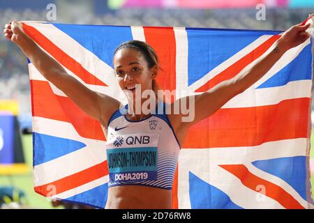 Doha, Qatar. 3 ottobre 2019. Katarina Johnson-Thompson (GBR) Atletica : Campionati del mondo IAAF Doha 2019 Heptathlon femminile allo stadio internazionale Khalifa di Doha, Qatar . Credit: YUTAKA/AFLO SPORT/Alamy Live News Foto Stock