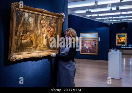 Londra, Regno Unito. 21 Ott 2020. James Campbell, A Pastoral Rehearsal, 1860, est £25,000 - 35,000 - Anteprima della vendita Bonhams del XIX secolo e dell'arte impressionista britannica prevista per giovedì 22 ottobre, a New Bond Street. Credit: Guy Bell/Alamy Live News Foto Stock