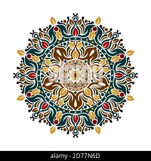 Si tratta di un'opera di arte mandala fatta nel modo più dettagliato possibile e combinata con colori fariatici per creare la massima forma. File in formato eps Foto Stock