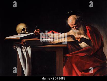 Titolo: San Girolamo autore: Michelangelo Caravaggio Data: c.1605 Medio: Olio su tela dimensioni: 112 x 157 cm posizione: Galleria Borghese, Roma Foto Stock