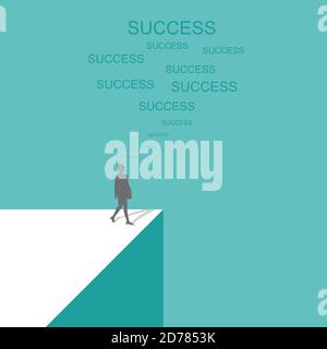 Silhouette business donne in piedi sul bordo con successo tipografico forma lampadina chat. Concetto aziendale di rischio e sfida. Illustrazione vettoriale Illustrazione Vettoriale
