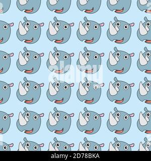 Divertente design Smile Rhino cartone animato motivo senza giunture per sfondo e sfondo. Animale fauna selvatica vettore sfondo. Illustrazione vettoriale EPS.8 EPS.10 Illustrazione Vettoriale